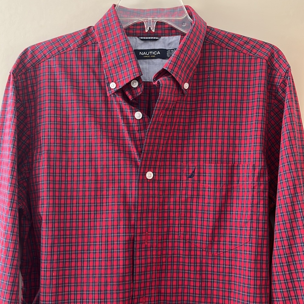 Nautica mens plaid collared button down shirt